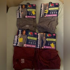 Womens Waffle Pant and Crew Set - Gray and Red